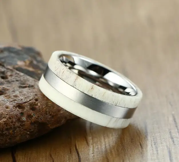 Новинка Lnlay Рог + нержавеющая сталь простой модный гладкий мужской кольцо 8 5 мм