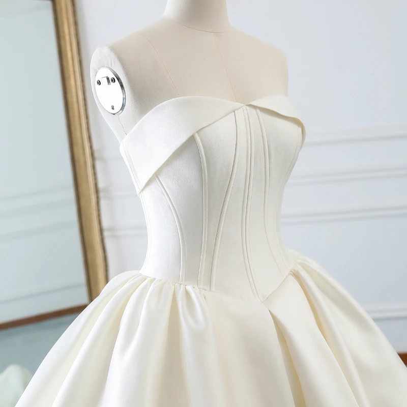 Винтажное атласное платье без бретелек на шнуровке Vestidos De Novia с открытыми плечами