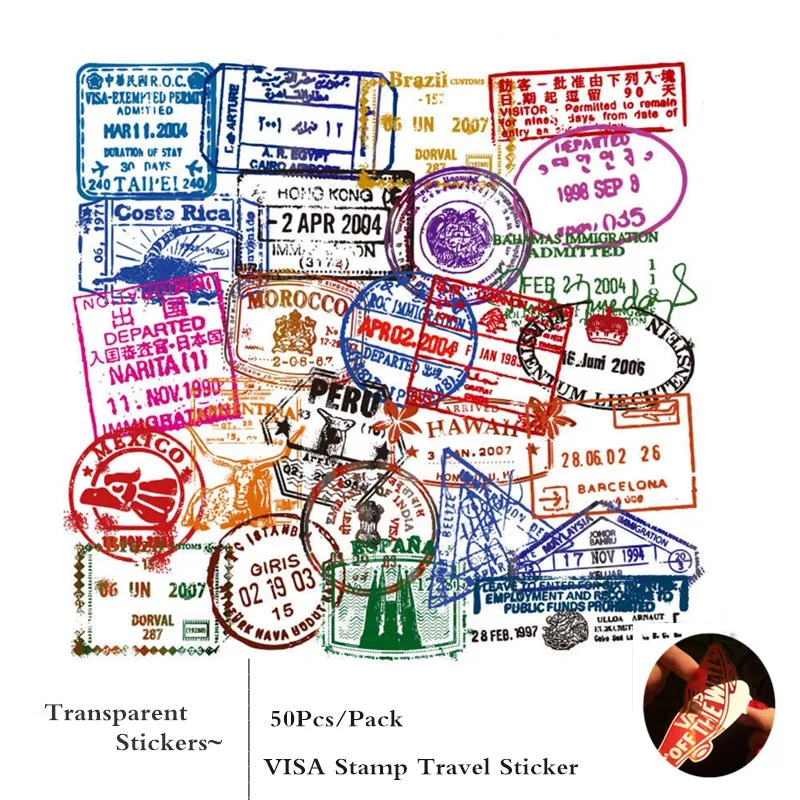 50 шт. прозрачные наклейки винтажные почтовые марки печать VISA дорожная наклейка