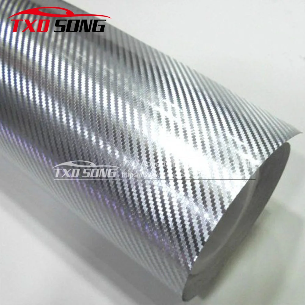 silver 10/20/30*40/50/60 см X 152 см/лот хром серебро 3D углеродного волокна оклеивания авто с эффектом хромирования Хромированная пленка 3D углерода Хромированная пленка углерода автомобиля стикер - Название цвета: silver