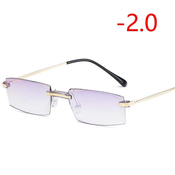 Myopia 200 1-1,5-2-2,5-3-3,5-4,0 Роскошные Алмазные Обрезанные стильные очки без оправы для близорукости мужские анти-синий светильник - Цвет оправы: Myopia 200