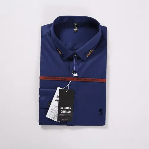 Sergio k Camisa, Высококачественная Мужская рубашка, мужская рубашка с длинным рукавом, Camisa Hombre, приталенная блуза, Social Camisa Masculina Dudalina - Цвет: SK1701DARK BLUE