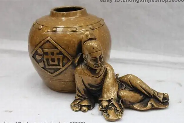 Китайский Классический Чистый Бронза Медь Резные Поэт Ли Бай пьян вино Статуя |