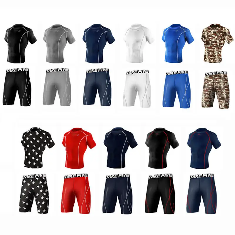 

New Premium Take Five Men's Skin Tight Compression Base Layer T Shirts + Pants Set