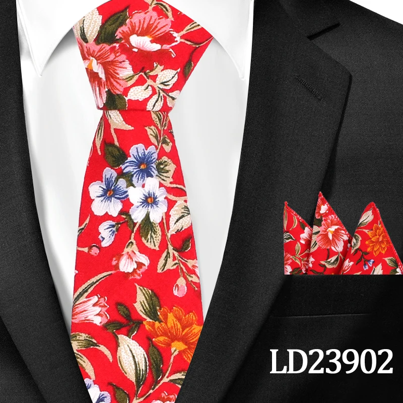 LD23902 Новые повседневные Цветочные хлопковые галстуки и карманные Квадратные наборы цветочный принт тонкий галстук для мужчин s шеи галстук-платок 6 см тонкие галстуки - Цвет: LD23902
