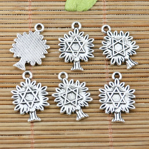 

50pcs tibetan silver color tree shaped star pattern charms EF2389
