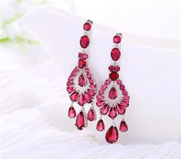J store 6 цветов Розовый Красный фианит модная свисающая серьга винтажные большие серьги для женщин вечерние/свадебные brincos JJ10094