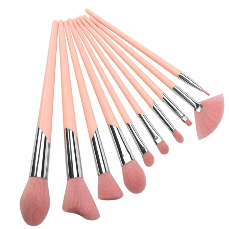 10 pieces pink Косой трубка в форме сердца розового цвета для девочек, партиями по 7/10/11 шт. кисти для макияжа с порошок мешка косметический для выделения теней для глаз на основе красителя Кисть для нанесения румян - Handle Color: 10 pieces pink