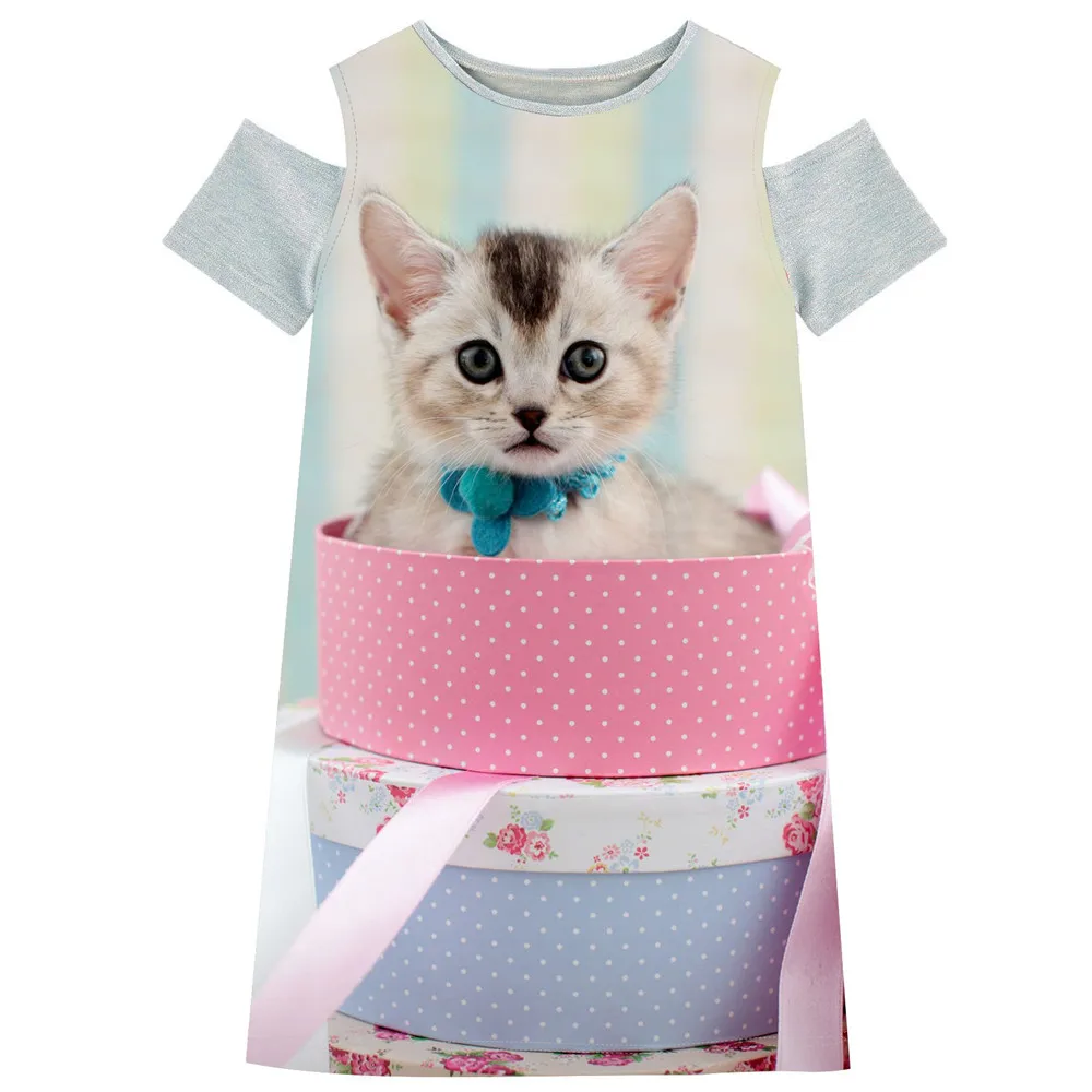 Детские летние платья для девочек милое новое платье с принтом кота