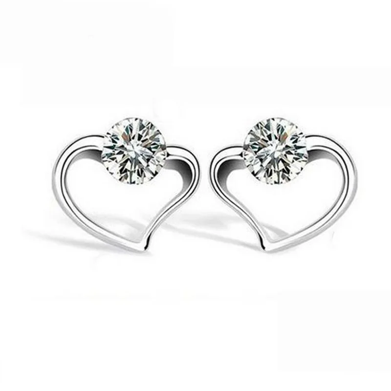 OMHXZJ Wholesale European Fashion Woman Girl Party Wedding Gift Heart White AAA Zircon 18KT Gold Stud Earrings EA280 | Украшения и