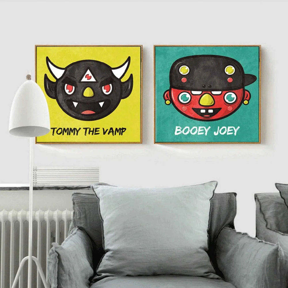 Американский мультфильм красный и черный с надписью Tommy And Joey черной шляпой холст