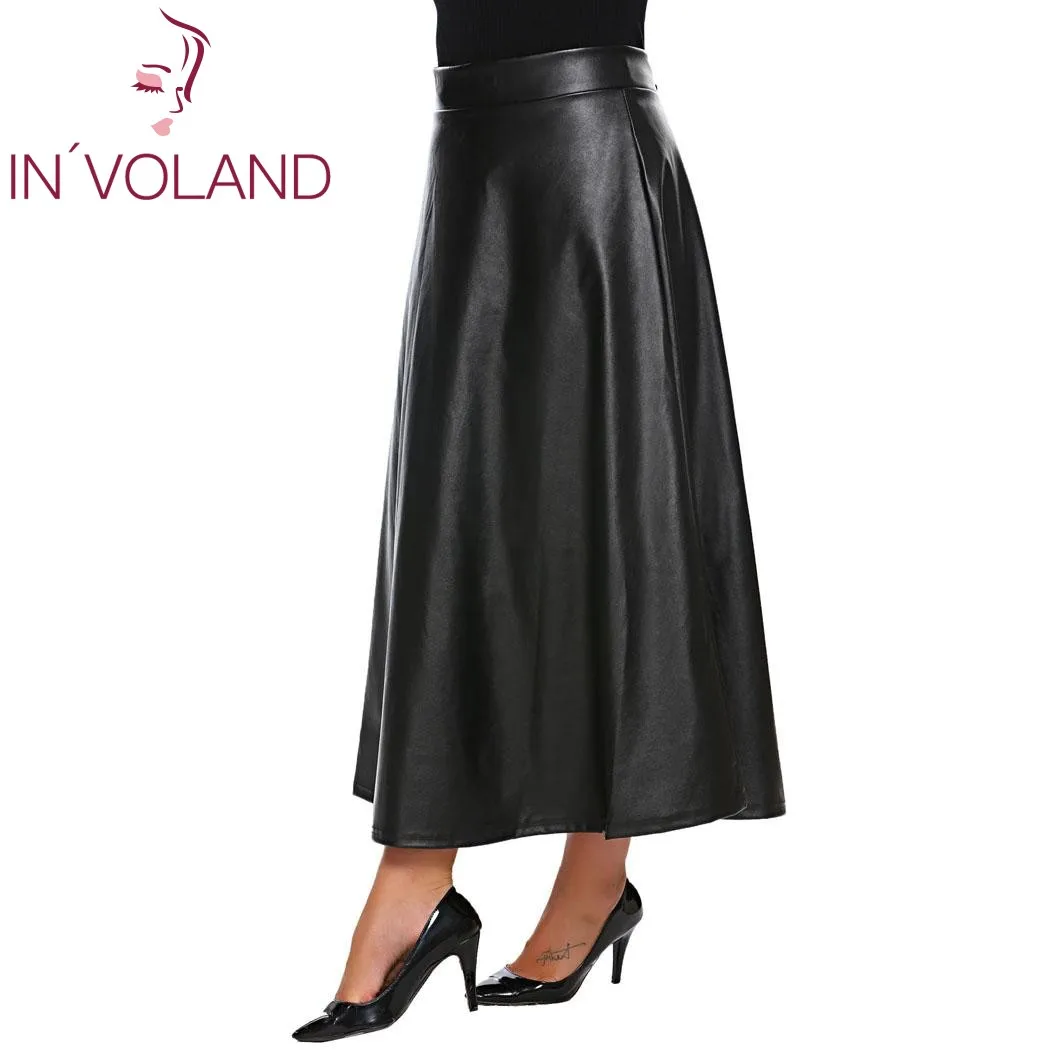 Женская кожаная юбка IN'VOLAND длинная Однотонная трапеция Макси размера плюс 5XL с