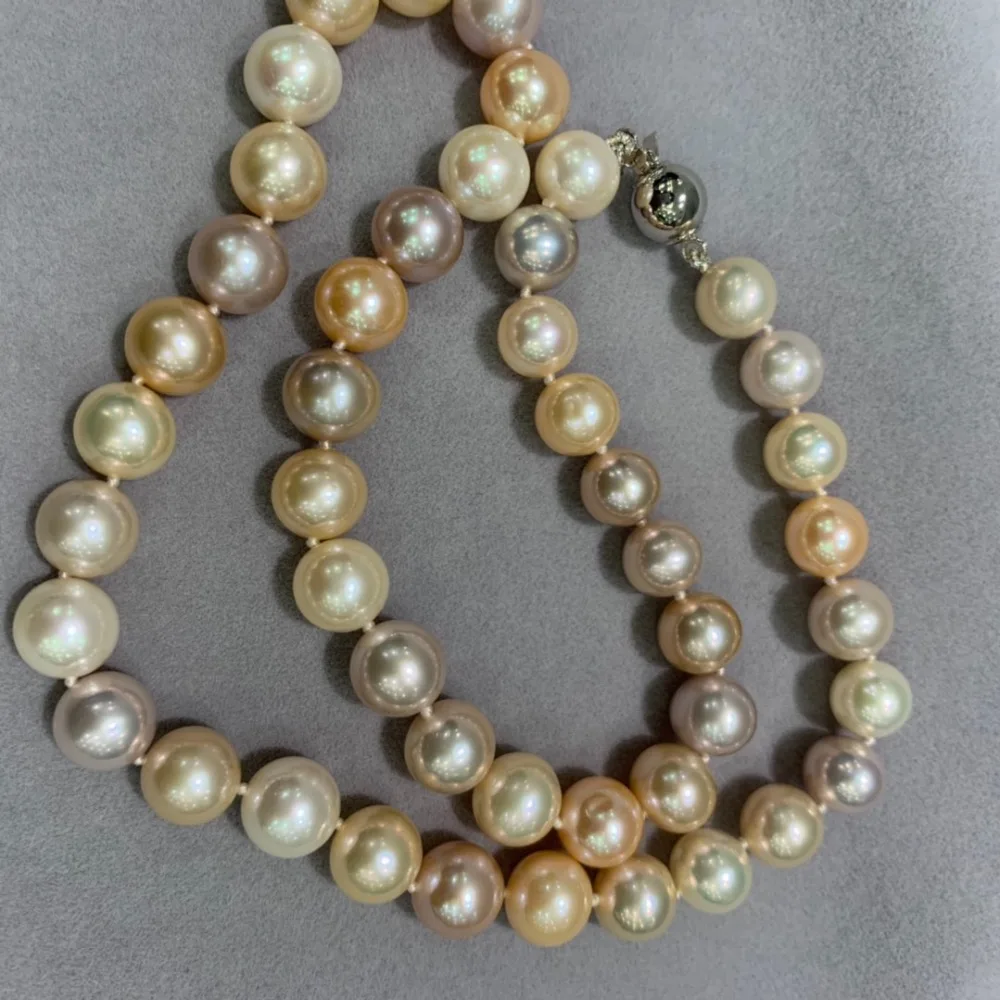 ????? クラシック 100% リアルナチュラル淡水パールチョーカーネックレス 45 センチ多色完璧なラウンドいくつかの欠陥 9-10 ミリメートルファッション女性ジュエリー