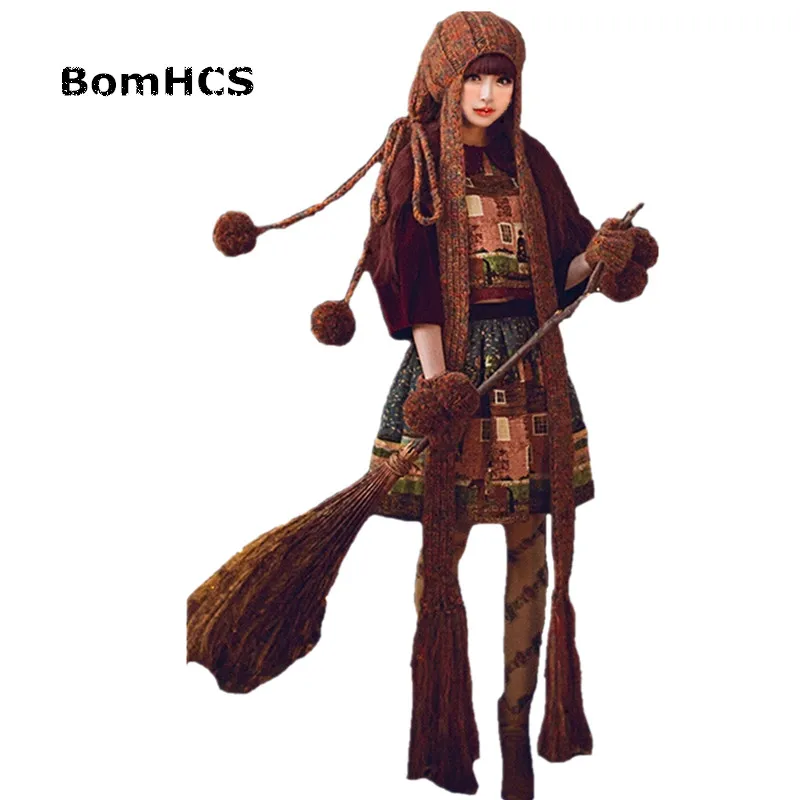 BomHCS Fashion Beanie Scarf & Gloves (2pcs )Cute Women Winter Warm Thick 100% Handmade Knit Hat Caps