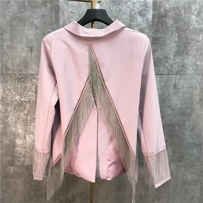 pink Cakucool Женская официальная куртка подиумный дизайн отложной воротник разрез сзади кисточки пальто на одной пуговице шикарная Корейская верхняя одежда женская - Цвет: pink