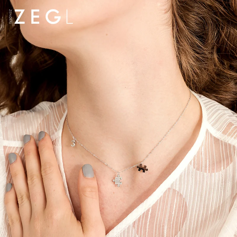 ZEGL designer girlfriends jigsaw necklace women small fresh clavicle chain simple personality sister choker | Украшения и