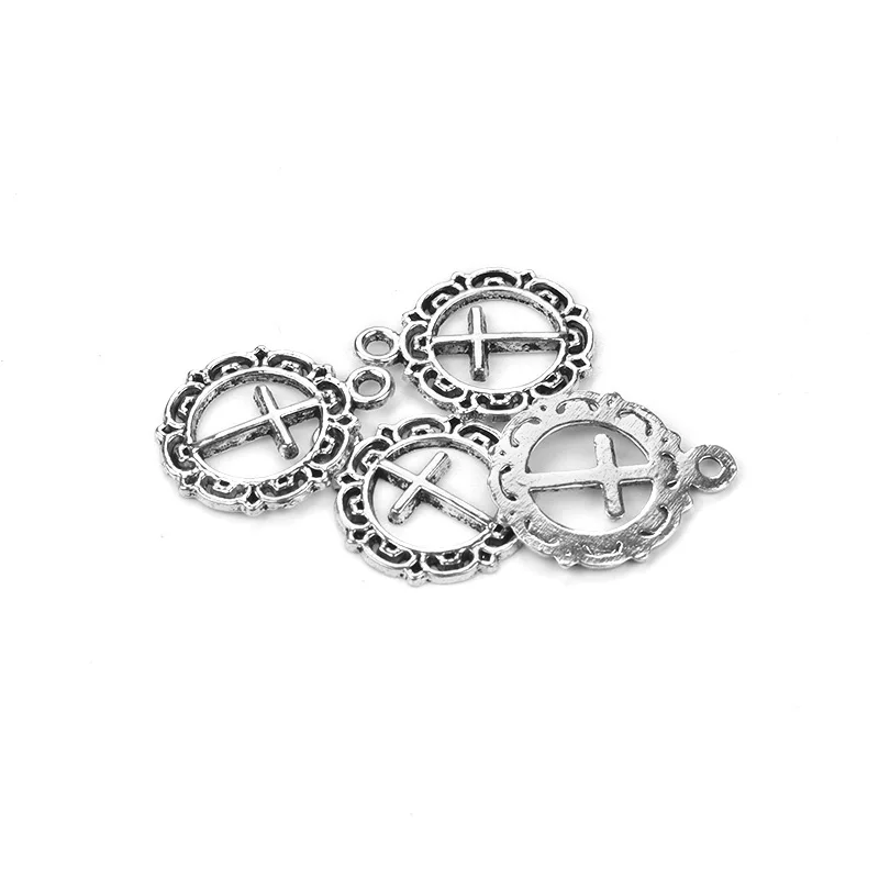 10 шт./лот сплав металла старинный серебряный крест круглое очарование подвески