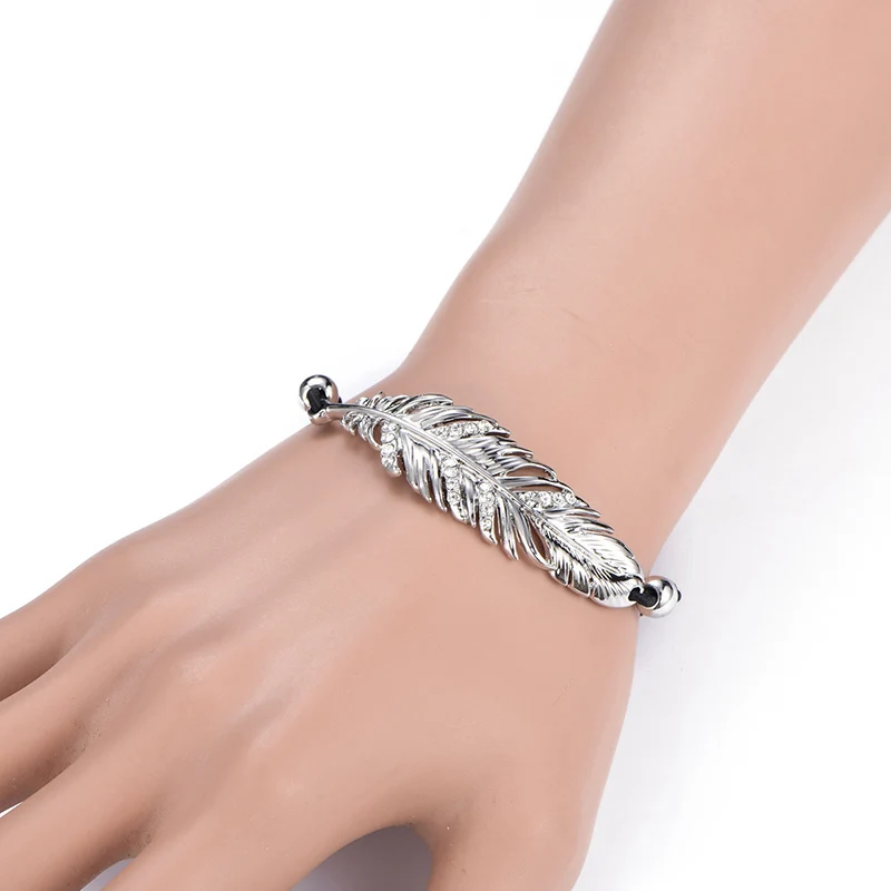 Браслет желаний в виде листьев радиана Регулируемый Черный эластичный браслет