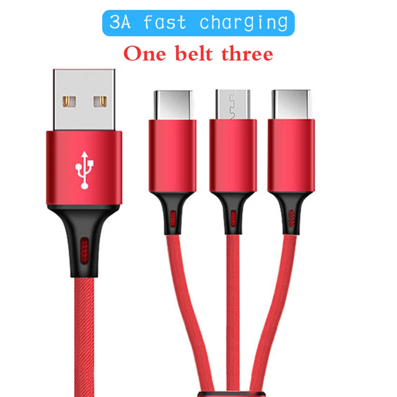 3.0A USB кабель для iPhone X 8 7 6 быстрая зарядка 3 в 1 нейлоновый Micro Samsung S9 Android Type C