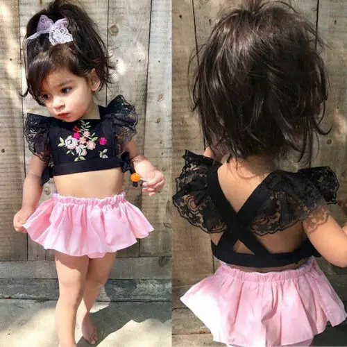 Кружевное платье-пачка для маленьких девочек короткий топ с цветочной вышивкой и