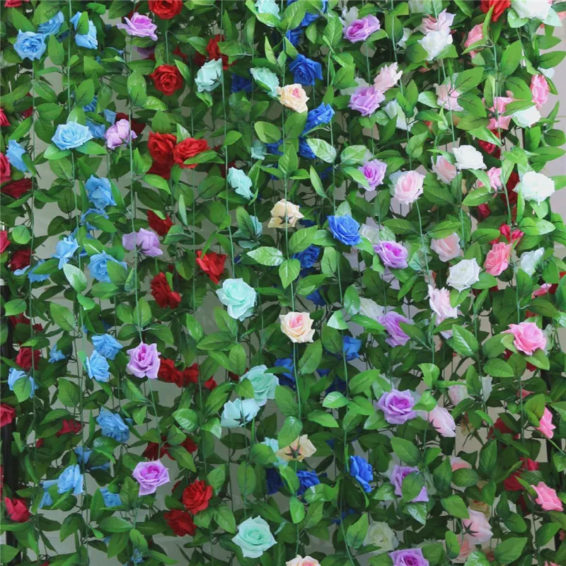 1pcs/lot 230-250cm Artificial Flowers Silk Roses Ivy Vine diy with Green Leaves Fake leaf artificial flowers for home decoration