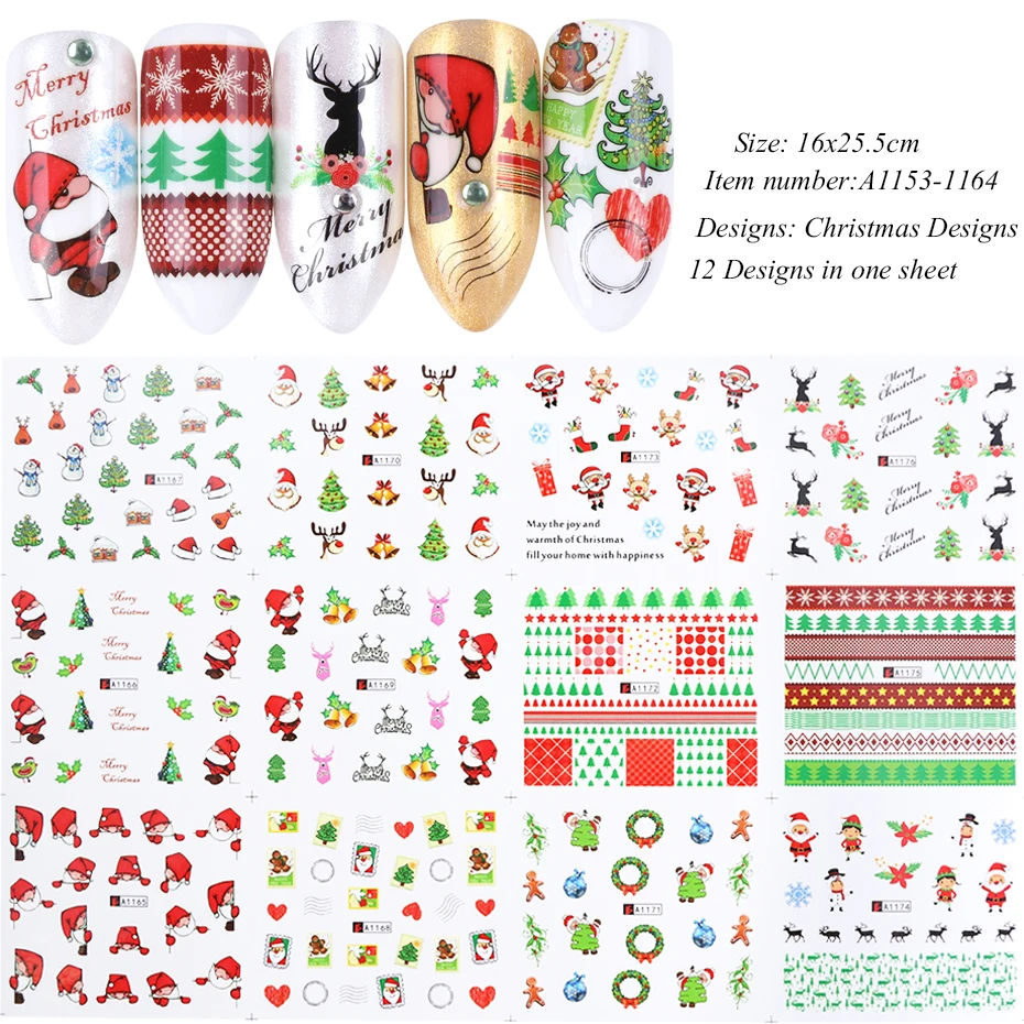 1 комплект рождественский стиль ногтей водная переводная наклейка слайдеры