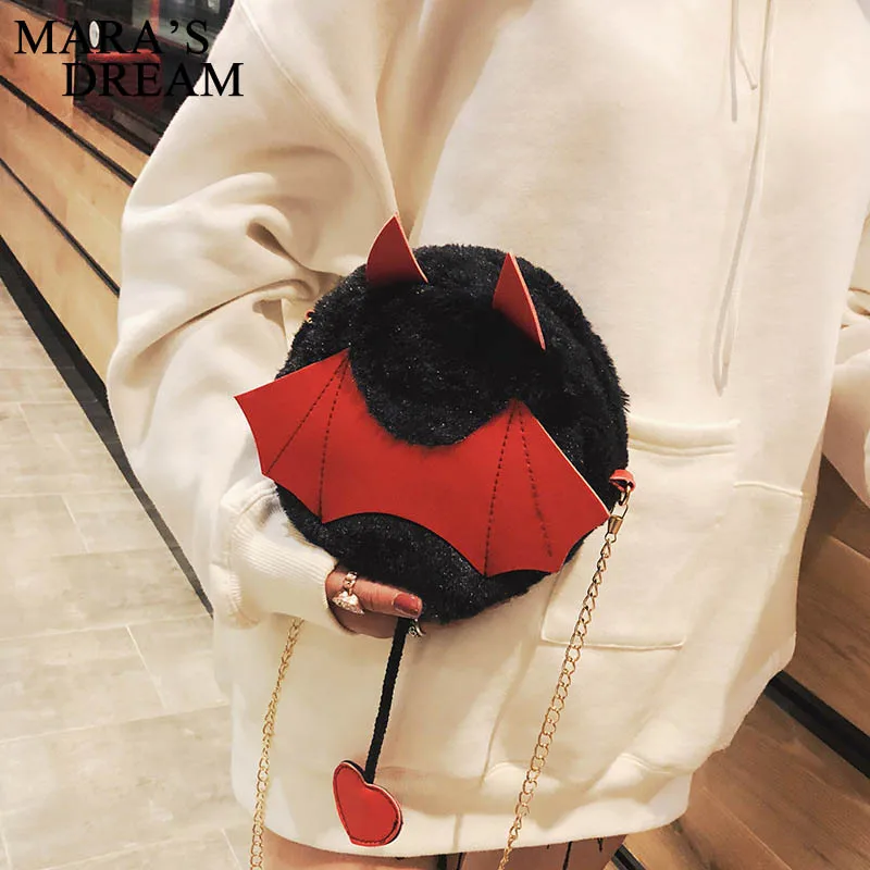 Mara's Dream плюшевый маленький монстр летучая мышь маленькая круглая сумка Хэллоуин Дьявол Сумочка милый мультфильм для женщин цепи сумки на плечо с хвостом
