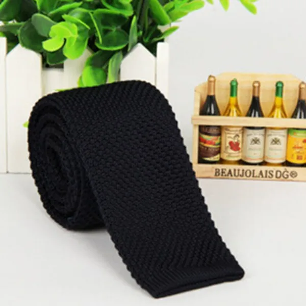 Navy blue Мужской модный Одноцветный галстук, вязаный галстук, простой узкий галстук, тонкий обтягивающий тканевый галстук - Цвет: Navy blue