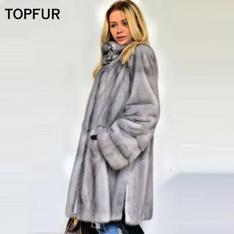 Новое поступление шуба TOPFUR из натурального меха норки женская серого свободная