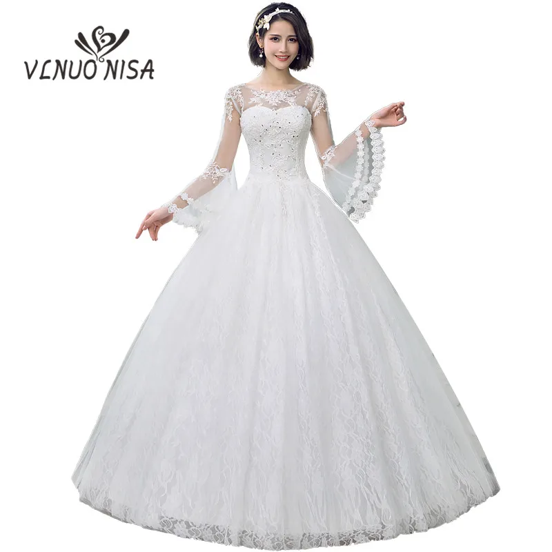 Свадебные платья с длинными расклешенными рукавами Новинка 2020 года Корейское