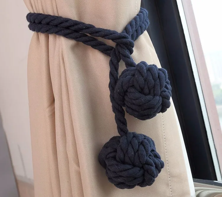 Хлопок плетеная занавеска Tieback Tassel Хлопок Веревка завязывается сзади один шар-60 см веревка двойной шар-120 см веревка