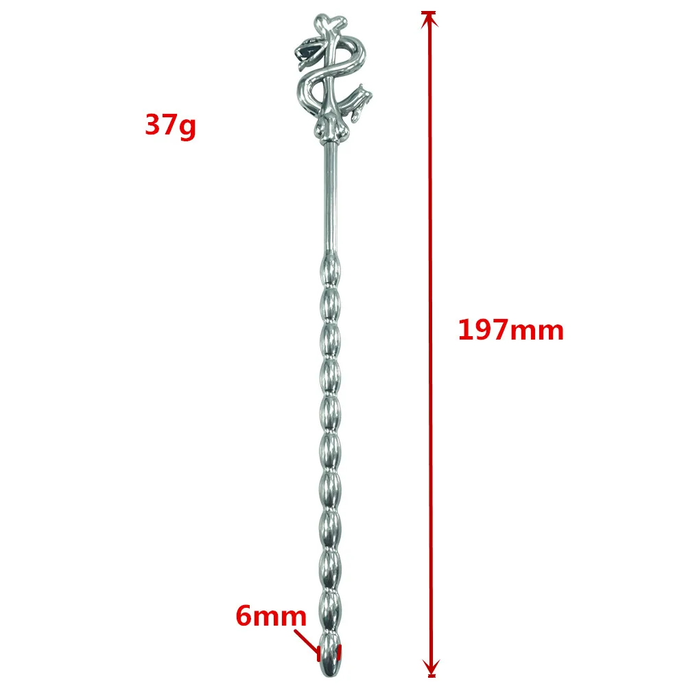 new special design Dia 6mm length 197mm stainless steel urethral catheter penis plug dilators with snake head sex toys for men |
