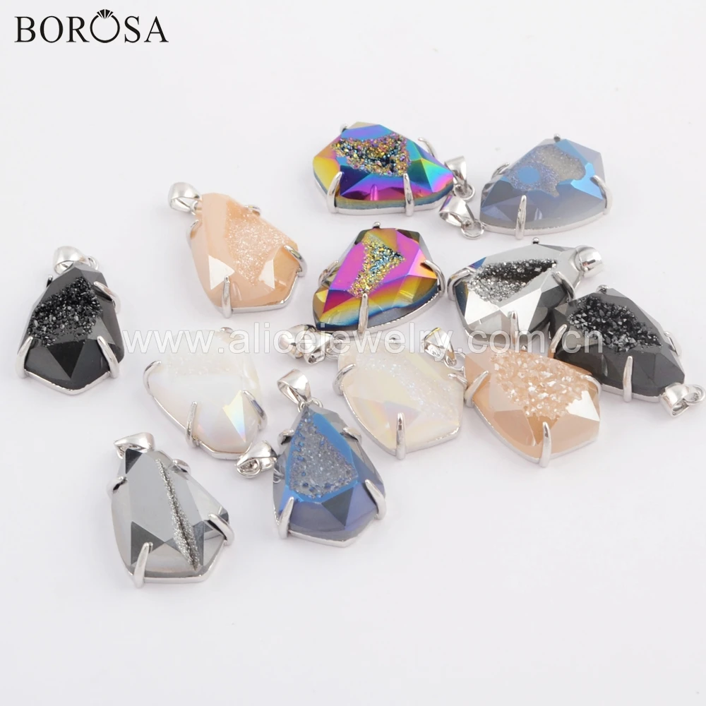 BOROSA 5/10 шт новая коллекция серебряный ободок щит Радуга титановый кулон agates Druzy