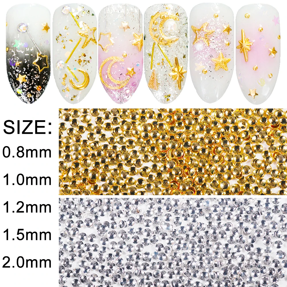 0.8mm-3.0mm Round Dot Gold Silver Metal Nails Rivet 500pcs Nail Decorations 3D Art Manicure Rhinestones Tools Body | Красота и