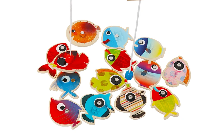 14 рыбок+ 2 удочки Деревянные игрушки для детей Рыба Магнитная Pesca играть в рыболовные игры жестяная коробка Детские развивающие игрушки для мальчиков и девочек