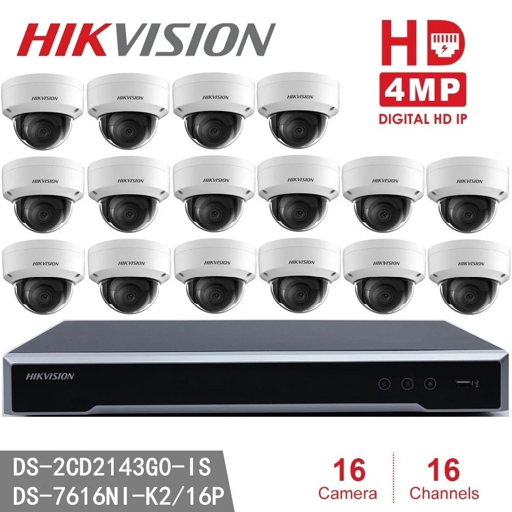 Hikvision DS-2CD2143G0-IS IP-камера 4 МП купольная камера безопасности POE H.265 + NVR DS-7616NI-K2/16P 8