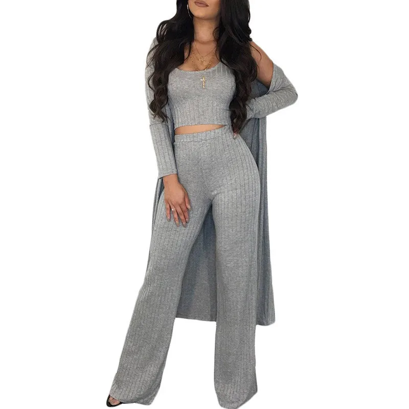 Женский Повседневный Комплект из трех предметов кардиган в рубчик с длинным