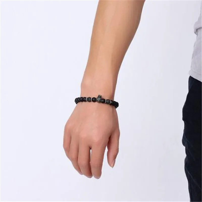 8 5 мм сплав Корона голова льва камень браслет из бисера для мужские черные