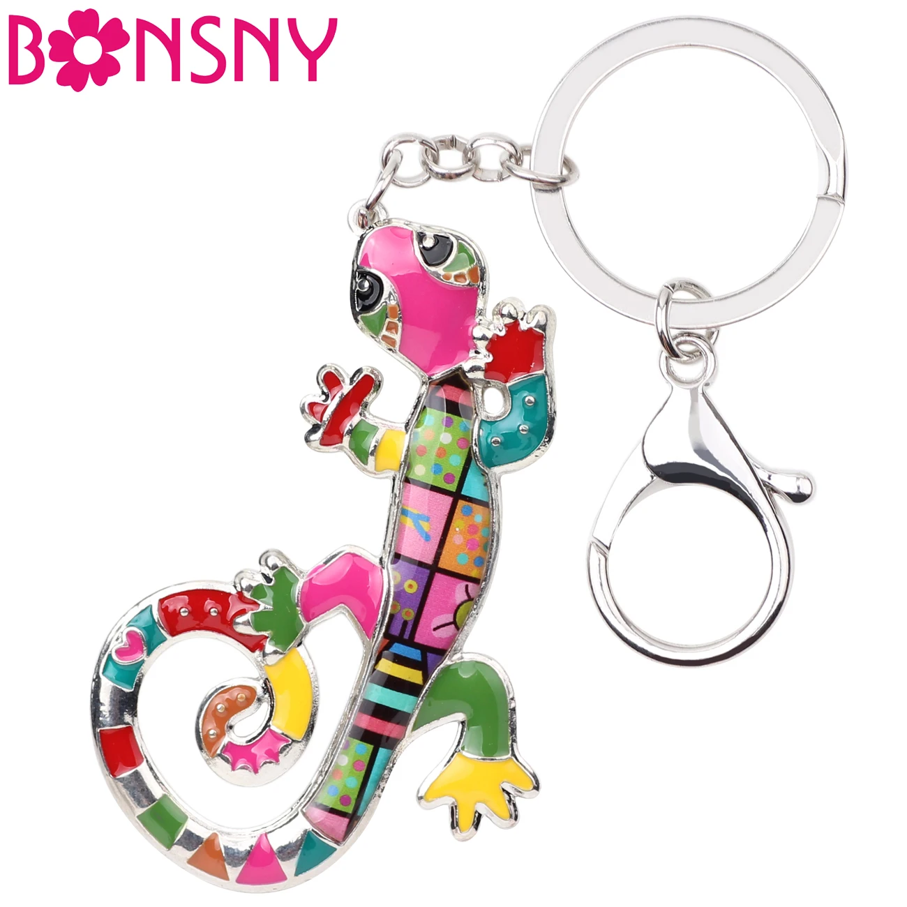 Bonsny, эмалированный сплав, Ящерица Геккон, брелок, кольцо для ключей с сумочкой, сумка, шарм, брелок, аксессуары, новая мода, животное, ювелирное изделие для женщин