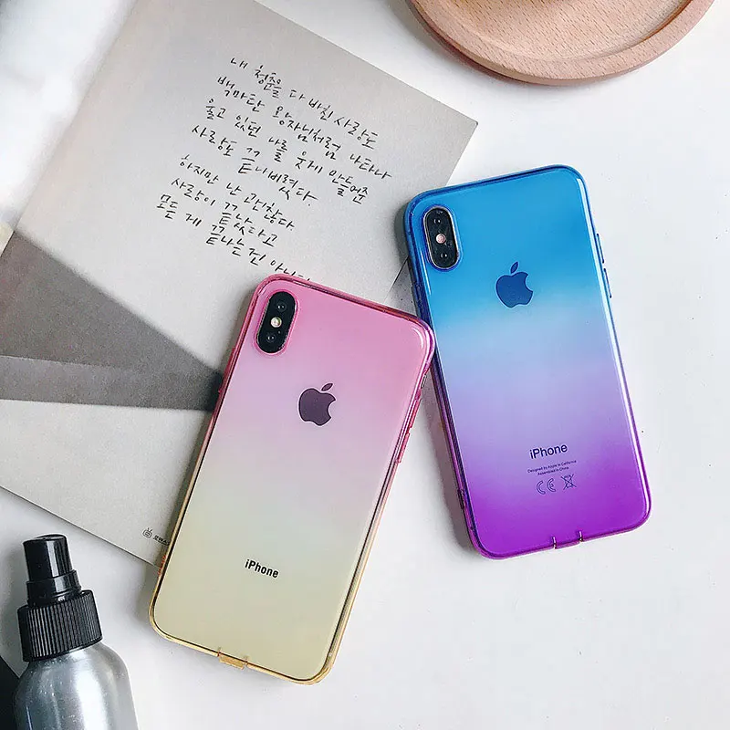 Boucho For iPhone XS MAX XR 7 8 Candy Colors Two-tone Gradient Phone Case X 6 6s Plus Soft Silicone Cover Cases |