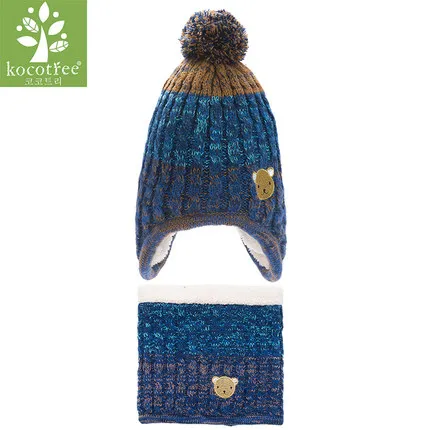 Hat And Scarf Kocotree на возраст от 2 до 10 лет комплект из 3 предметов, зимняя детская шапка шарф варежки, вязаный комплект для маленьких мальчиков шапочка для девочек, шарф, перчатки набор - Цвет: Hat And Scarf