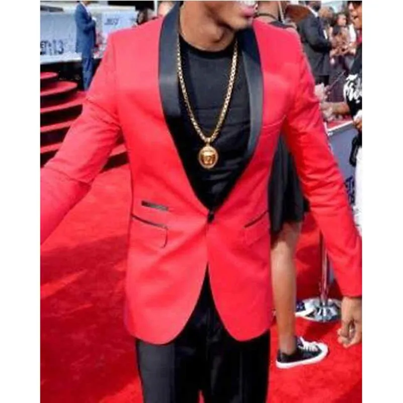 

Fashion Red Men Suits with Black Pants Business Suit Wedding Suits Mens Prom Party Tuxedos Cheap (Jacket+Pant)