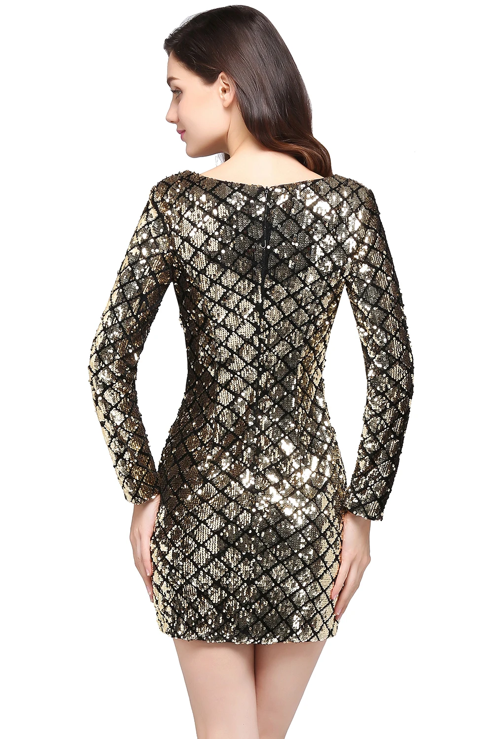 Черное короткое блестящее платье с V образным вырезом коктейльное отражающее