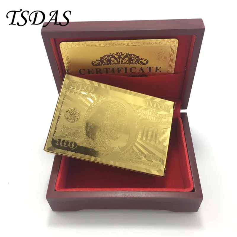 Обычная Золотая игральная карта$100 долларов покер пластик 24K Золотая фольга покер с подарочной коробкой семейные вечерние подарки