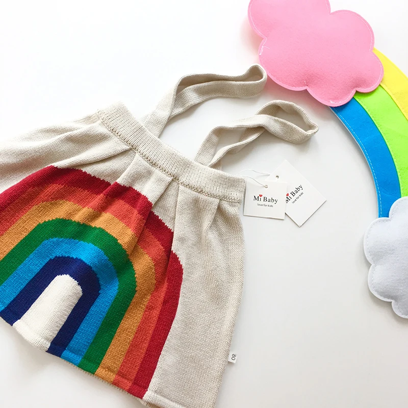 Новый 2018 комплект с юбкой для маленьких девочек детский вязаный радужные юбки