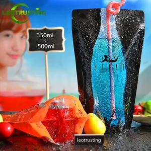 100 шт. сумки через плечо + 100 шт. соломинки 300-400ml прозрачный стоьте вверх Пластик замка застежка-молнии сумка Молоко Фруктовый сок бутылка вечерние свадебные пакеты напитков