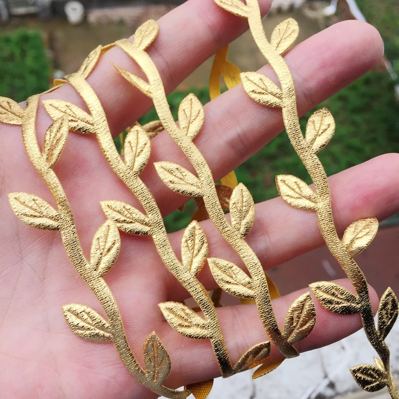 Атласная лента с отделкой в виде золотых листьев длиной 6 ярдов на-C641 | Дом и сад