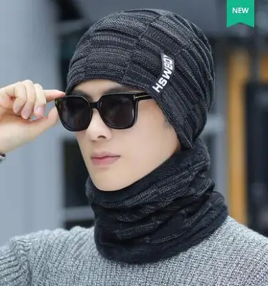 Black Новые зимние шапки Skullies Beanies, зимние шапки бини для мужчин и женщин, шерстяной шарф, шапки, Балаклава, маска, шапка, вязаная шапка - Цвет: Black