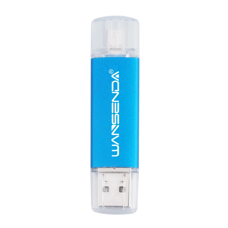 Синий WANSENDA, OTG, Android, USB флеш-накопитель, Usb 2,0, флеш-накопитель, 256 ГБ, 128 ГБ, 64 ГБ, 32 ГБ, 16 ГБ, 8 ГБ, 4 Гб, флешка, карта памяти, 2 в 1, USB флешка - Цвет: Синий