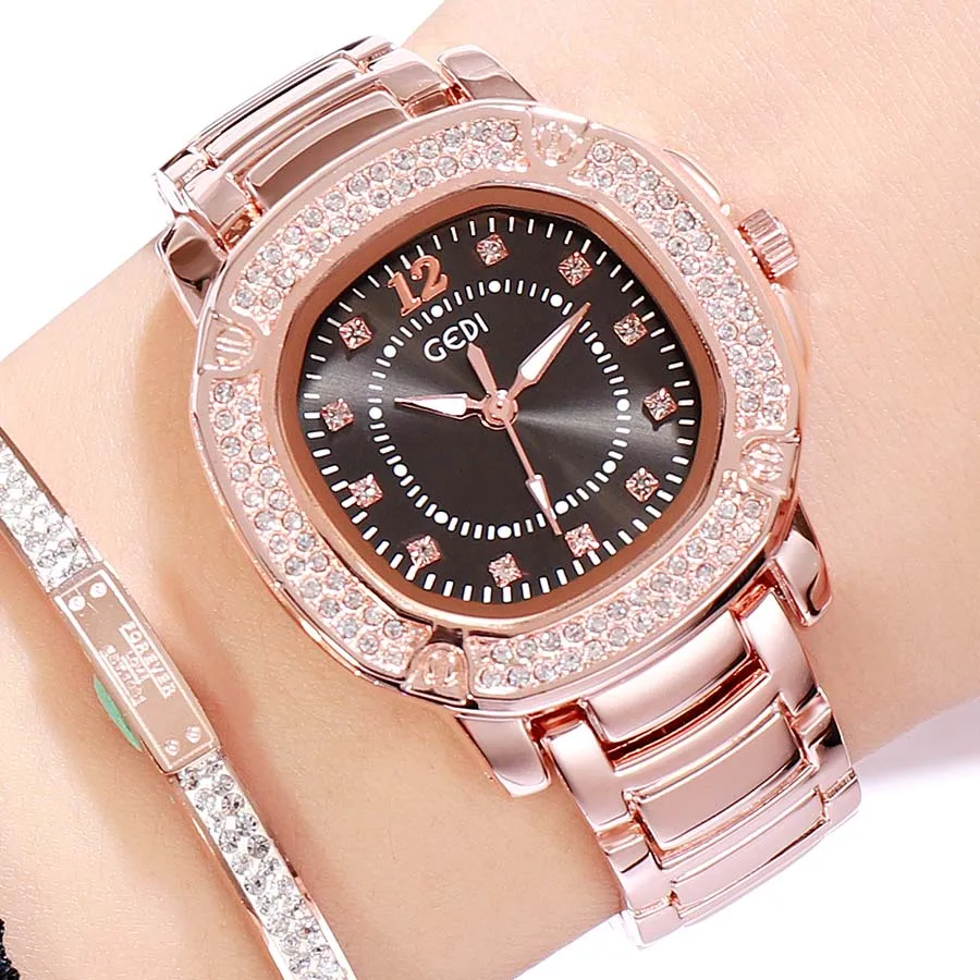 Rosegold Black GEDI сплав ремень женские часы женские наручные кварцевые женские часы Роскошные бизнес водонепроница relogio feminino - Цвет: Rosegold Black